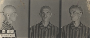 Zdjęcie obozowe Czesława Markiewicza – ślusarza z Radomia, aresztowanego z nieznanych przyczyn wraz z bratem Grzegorzem i krewnym Tadeuszem Miernikiem i wywiezionego do KL Auschwitz (nr obozowy 10546), gdzie zginął. (Archiwum Państwowe w Radomiu)