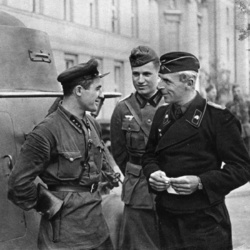Німецькі і радянські солдати під час параду, який став символом німецько-радянського військового братерства; Брест, 22 вересня 1939 р. (IPN)