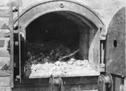 Majdanek (KT Lublin) po osvobození v roce 1944. Vnitřek krematorijní pece se spálenými lidskými ostatky. (AIPN)